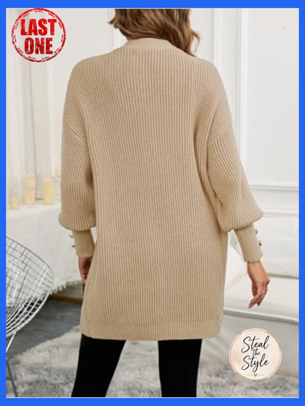 Oversized Chunky Knit Cardigan Open Front Long Sleeve Boho Sweater - Picture 3 of 5